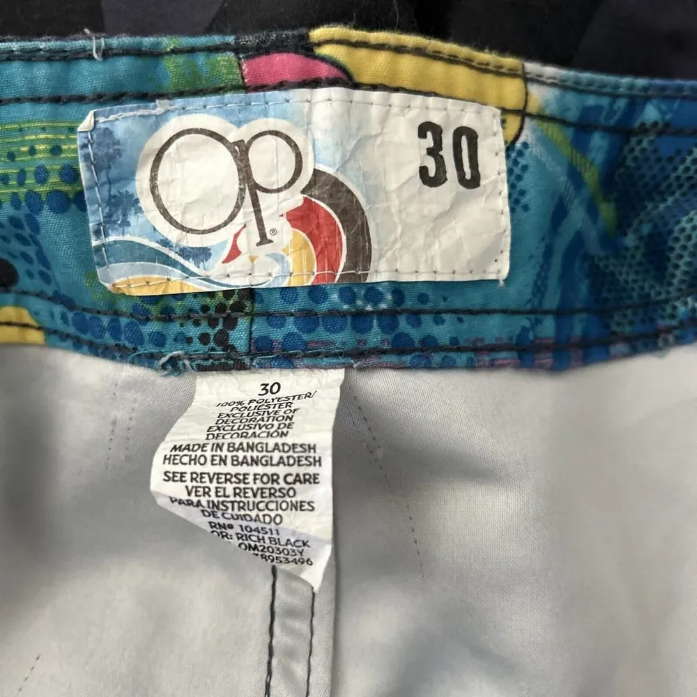 Adult Mens Womens OP Ocean Pacific Swim Wear Shorts Size 30 Vintage Abstract Geo
